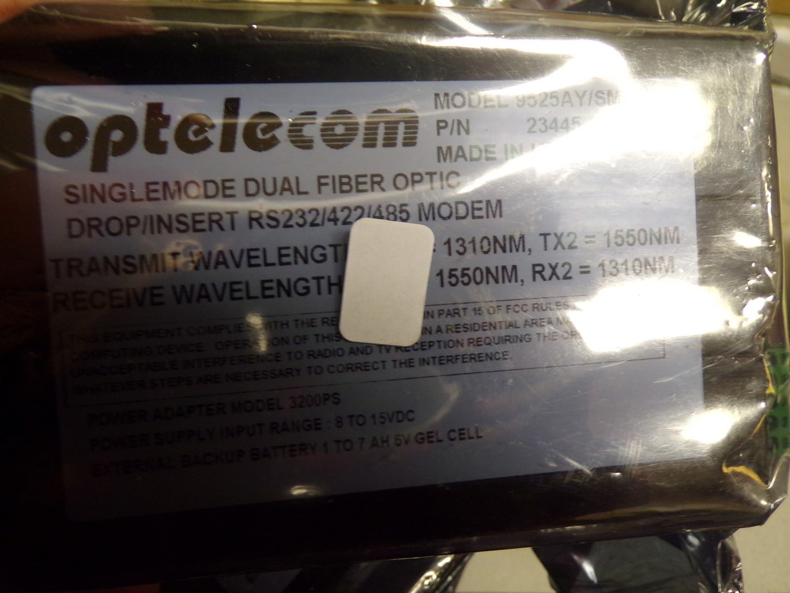 NEW Optelecom Single Mode Dual Fiber Optic RS232/422/485 Modem 23445-1