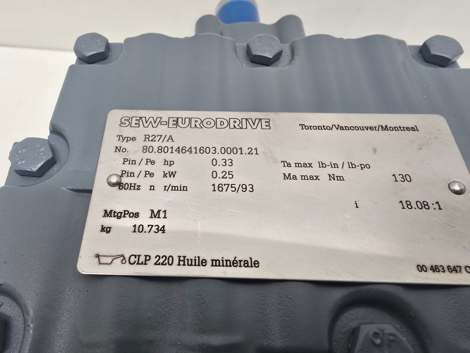NEW OLD STOCK! SEW-EURODRIVE GEARMOTOR R27-DR2S63M4/DH