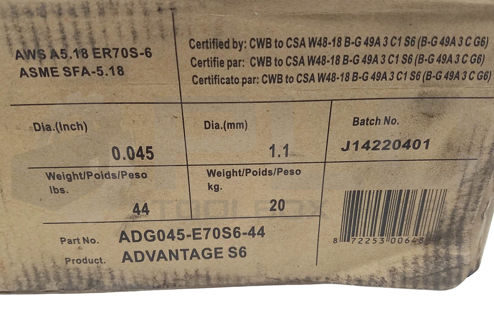 SEALED NEW ADVANTAGE ADG045-E70S6-44 MIG WELDING WIRE 0.045″ ER70S-6 44lb