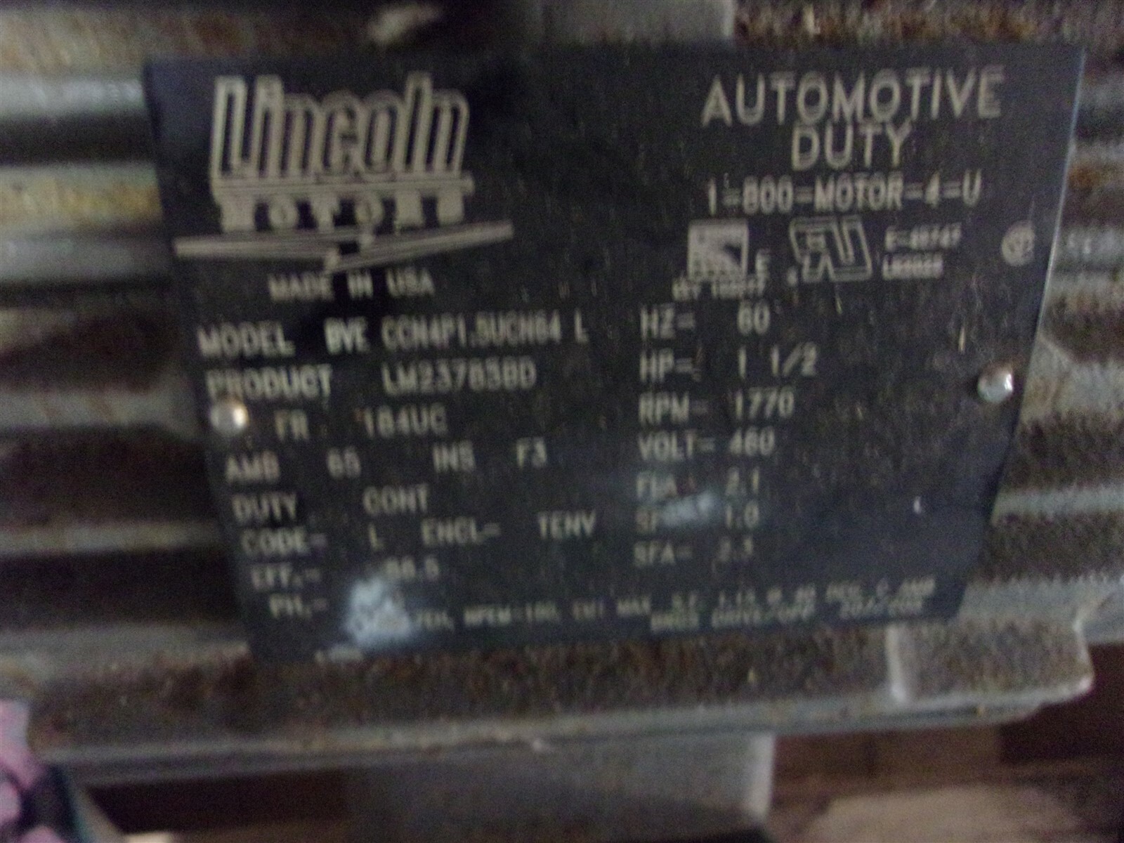 Lincoln Motors BVE CCN4P1.5UCN64L HP 1-1/2 1770RPM *FREE SHIPPING*