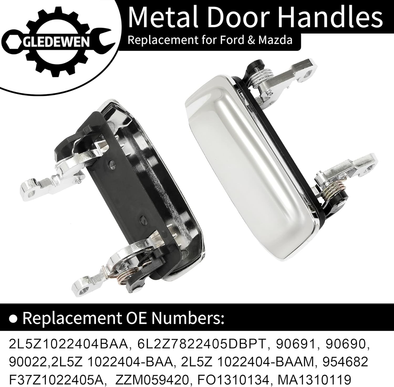 All Metal Exterior Door Handle Set Chrome, Compatible with 1998-2011 Ford