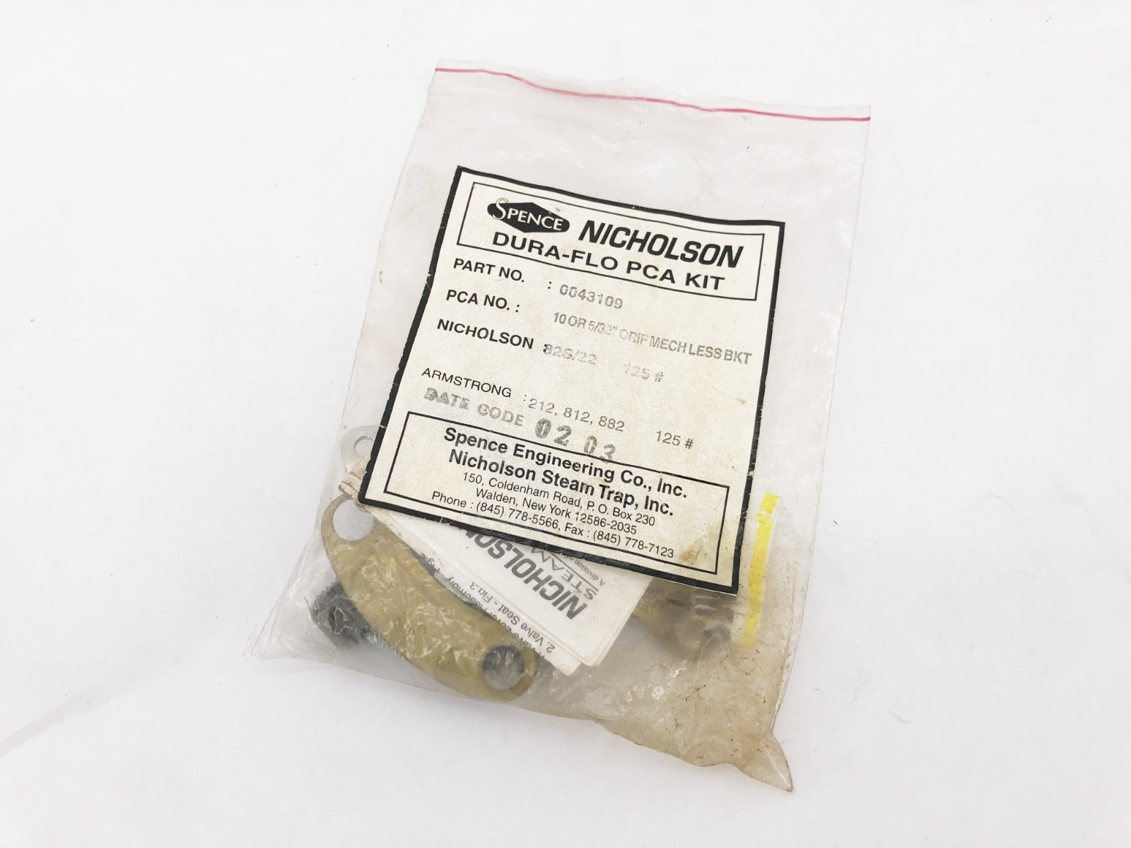 New Spence Nicholson 0043109 Repair Kit 10 or 5/32″ ORIF MECH LESS BKT