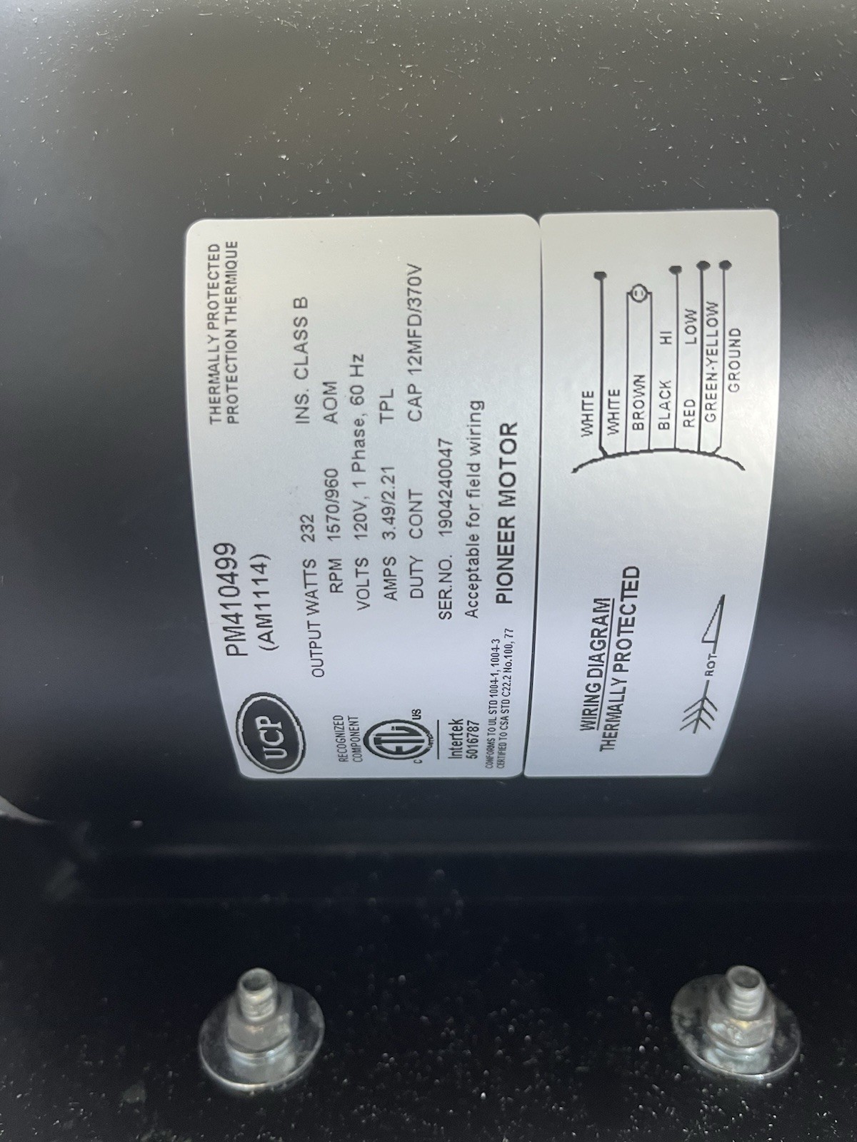 Datoton 6E821A Air Curtain Motor/Blower Assembly