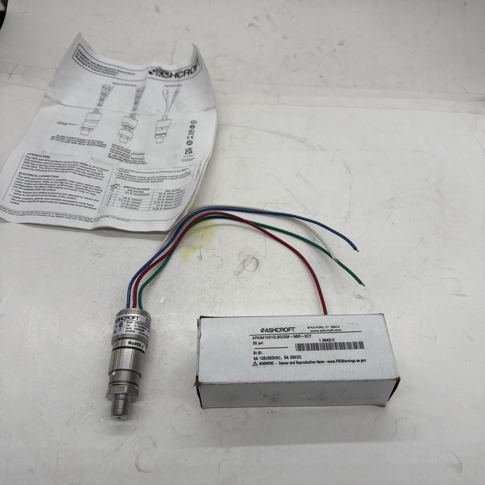ASHCROFT APAN71H012CS0230#-NSR PressrSwtch,ExplProof,SPDT,6to30psi 36K045