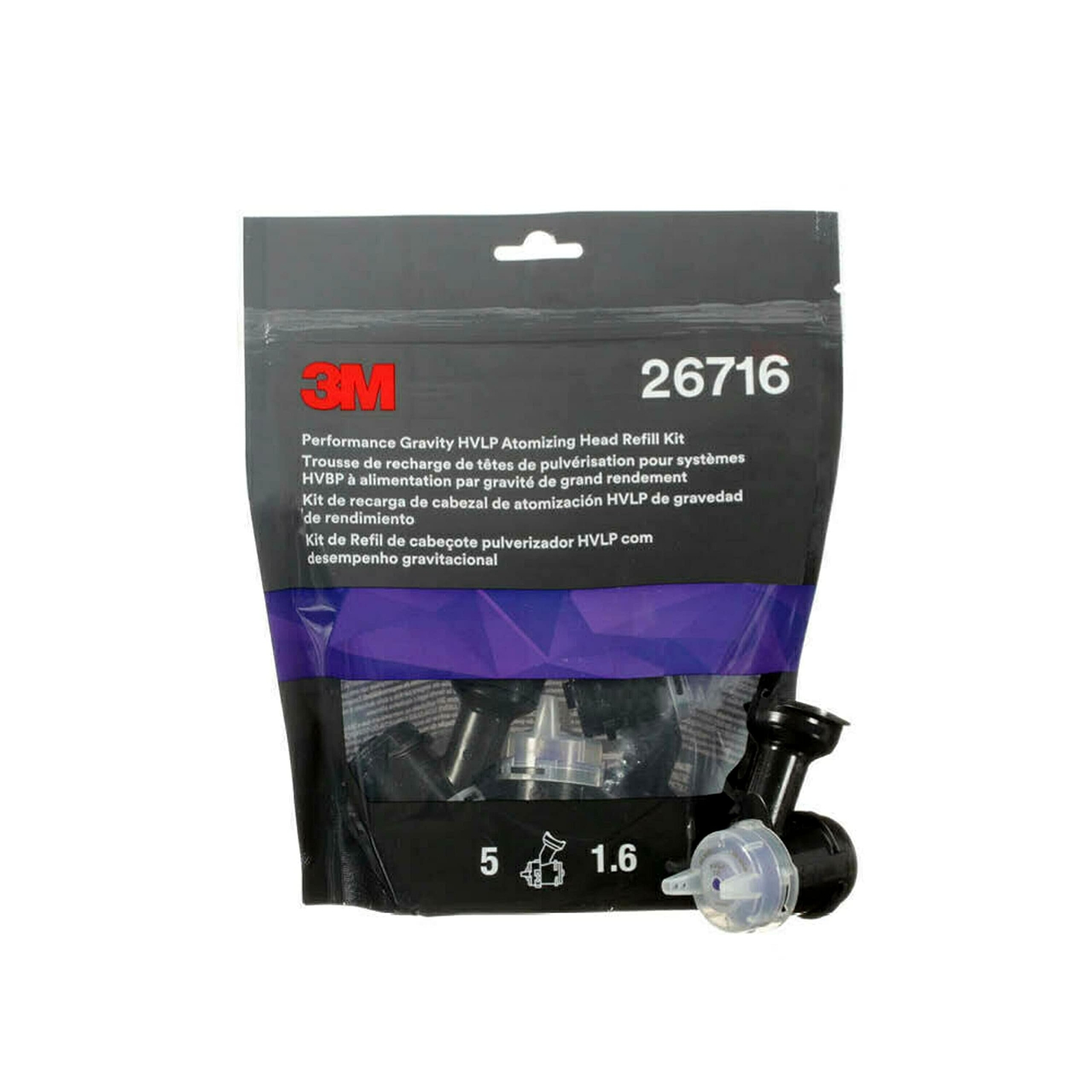 3M Permance Gravity HVLP Atomizing Head Refill Kit 26716 Size 1.6 Purple