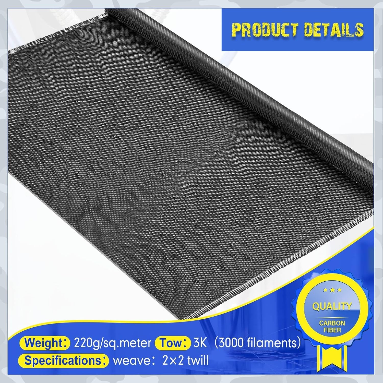 50 x 39.4” Carbon Fiber Fabric Black Sheet Pure Carbon Fiber Cloth 2 x 2 Twi…