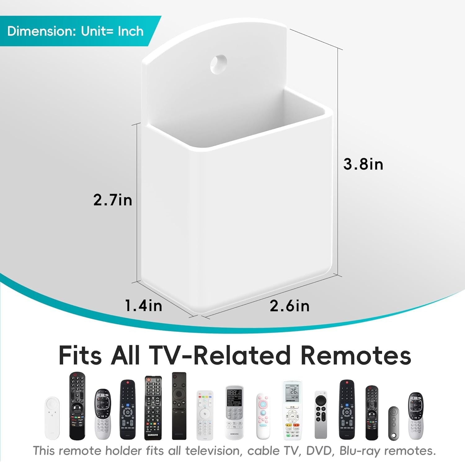 DRQ 4pc Adhesive Remote Control Holder, Wall Mount TV Controller 4Pack, White