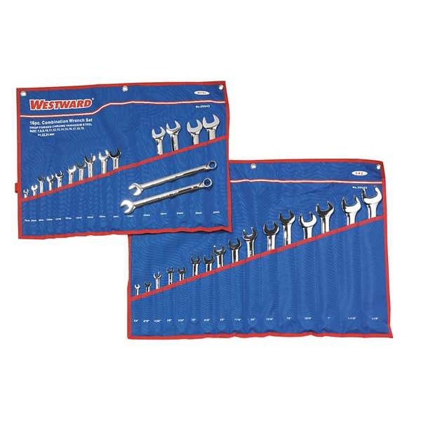 Westward 3Xu43 Combo Wrench Set, 1/4-1-1/8 In, 7-24 Mm, 32-Piece