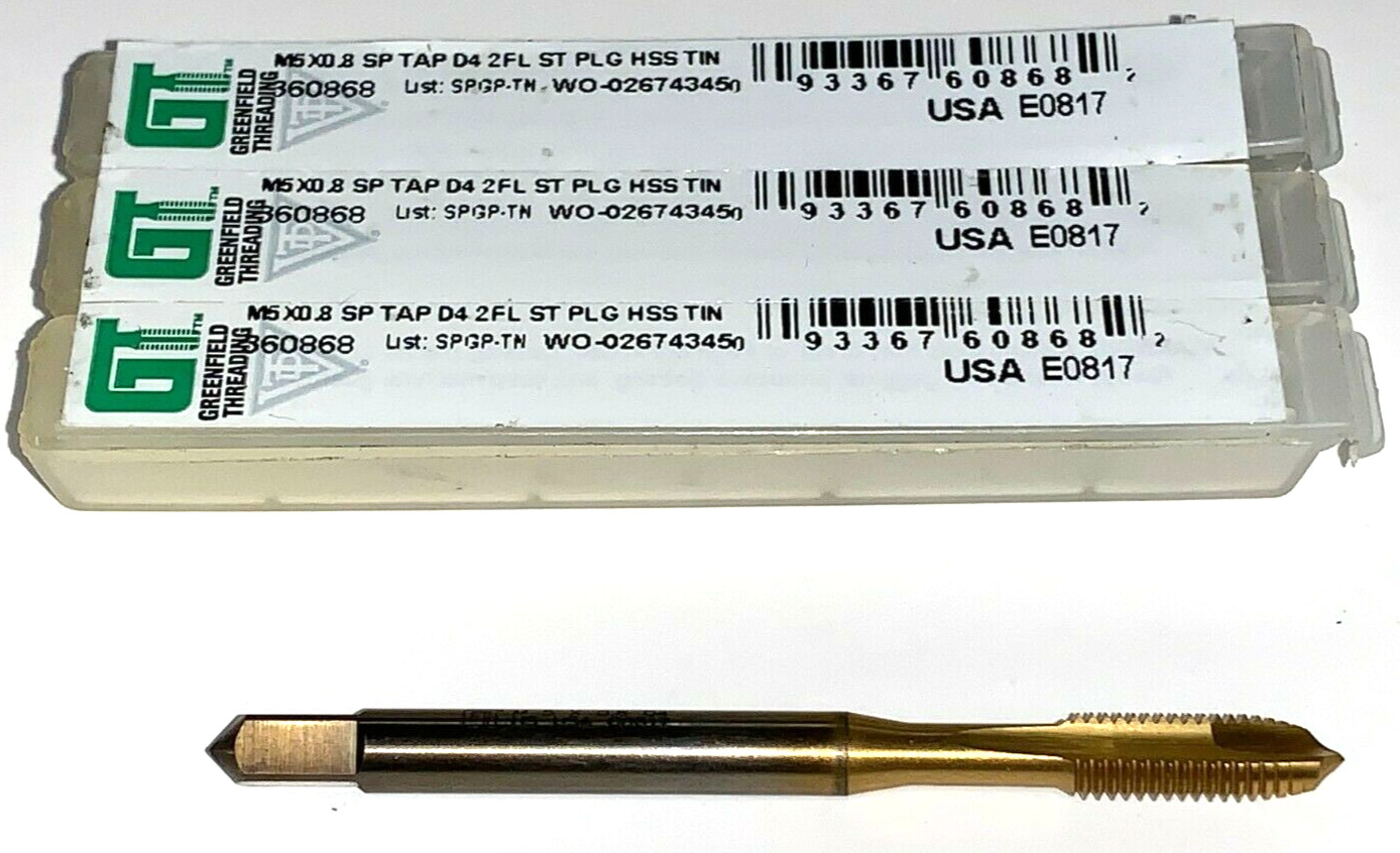 GREENFIELD SPIRAL POINT TAP 360868 M5 X 0.8 22.22MM LOC 60.32MM OAL LOT OF 3