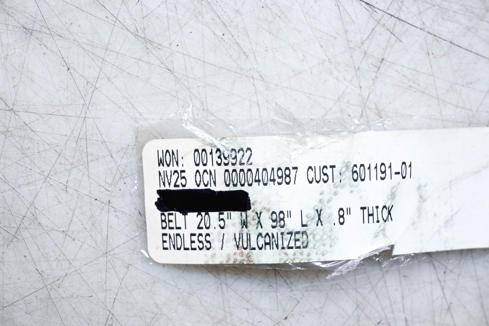 Yongli 00139922 Matte Surface Black Conveyor Belt 2489x511mm NOS