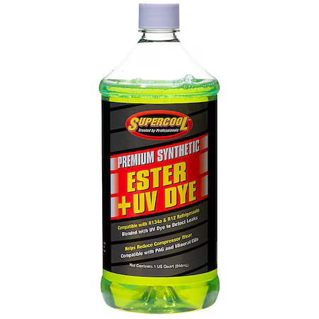 Supercool E32 A/C Compressor Ester Lubricant W/Uv Dye, 32 Oz, Bottle, Yellow
