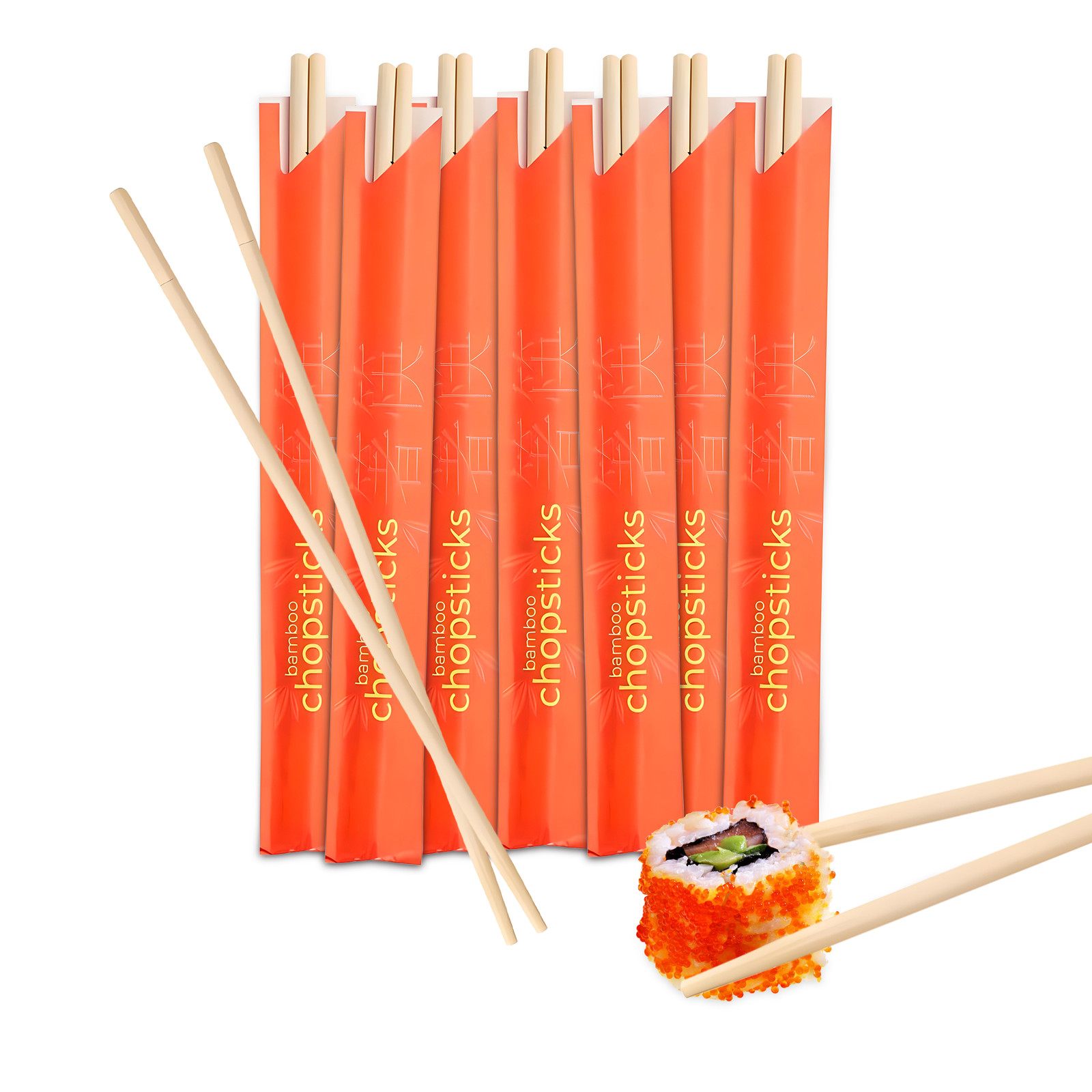 OCS Parts 9-Inch Natural Bamboo Chopsticks | 120 Pairs | Individually Wrapped