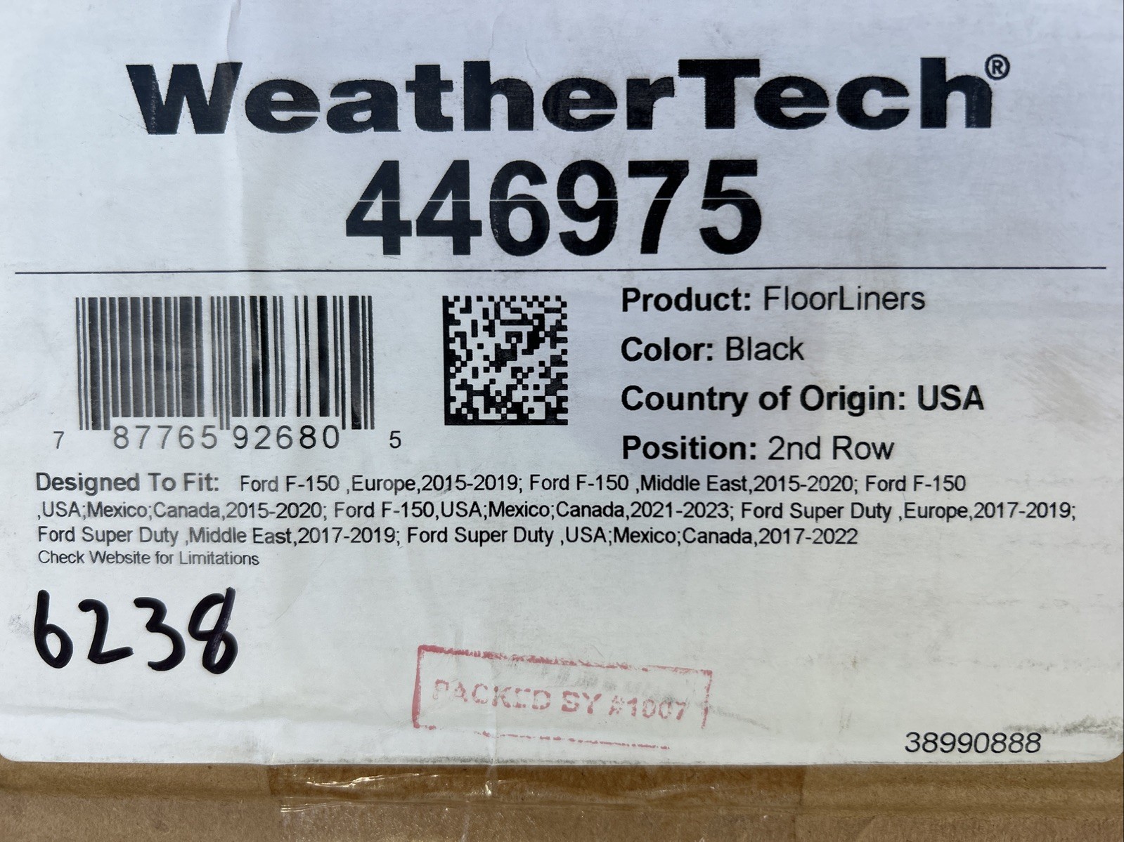 WeatherTech 446975 Molded FloorLiner Mat 2nd Row 2015-2024 F150 Ext Cab (6238)