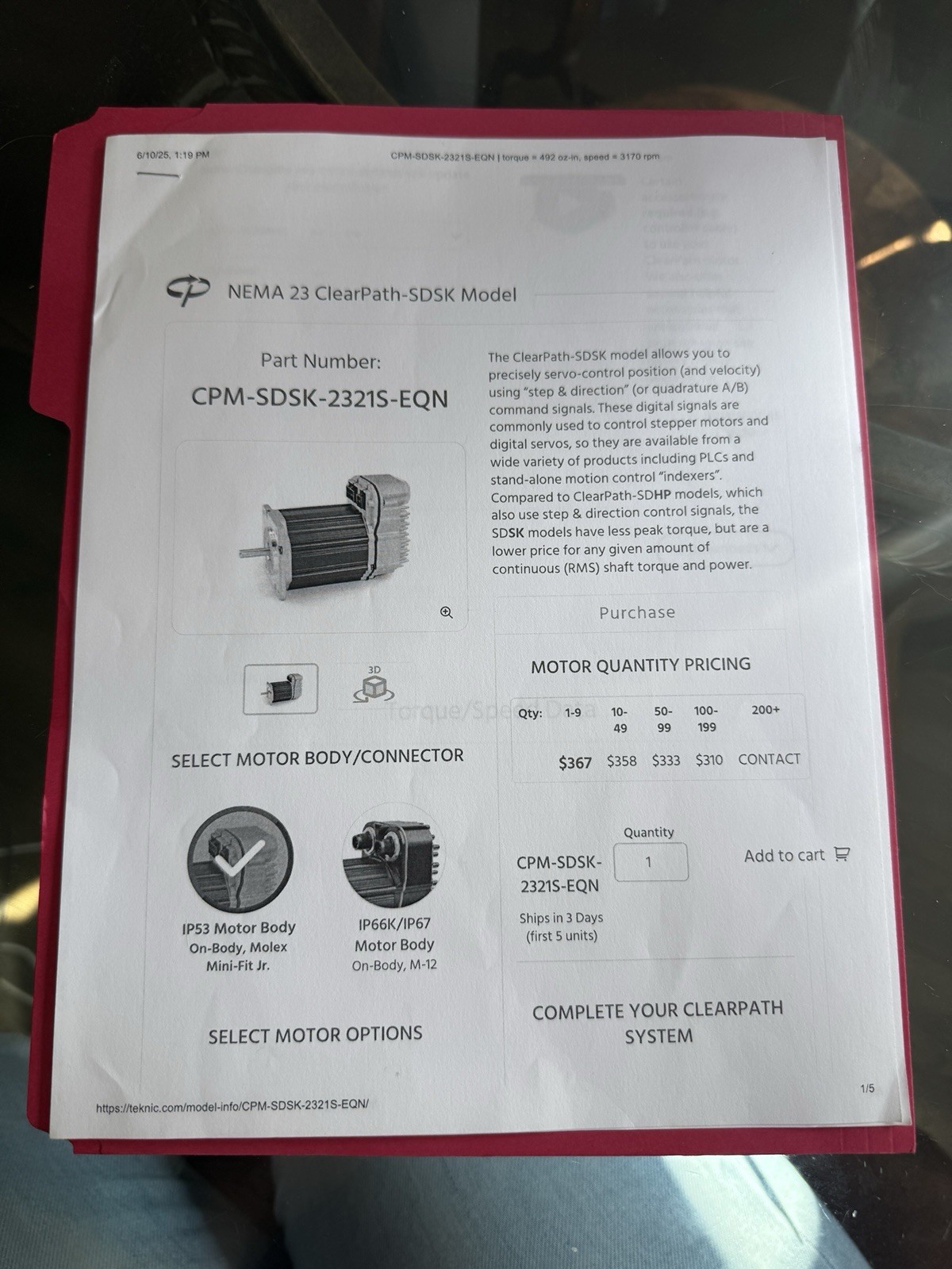 Teknic IP53 Motor Body, Part Number: CPM-SDSK-2321S-EQN