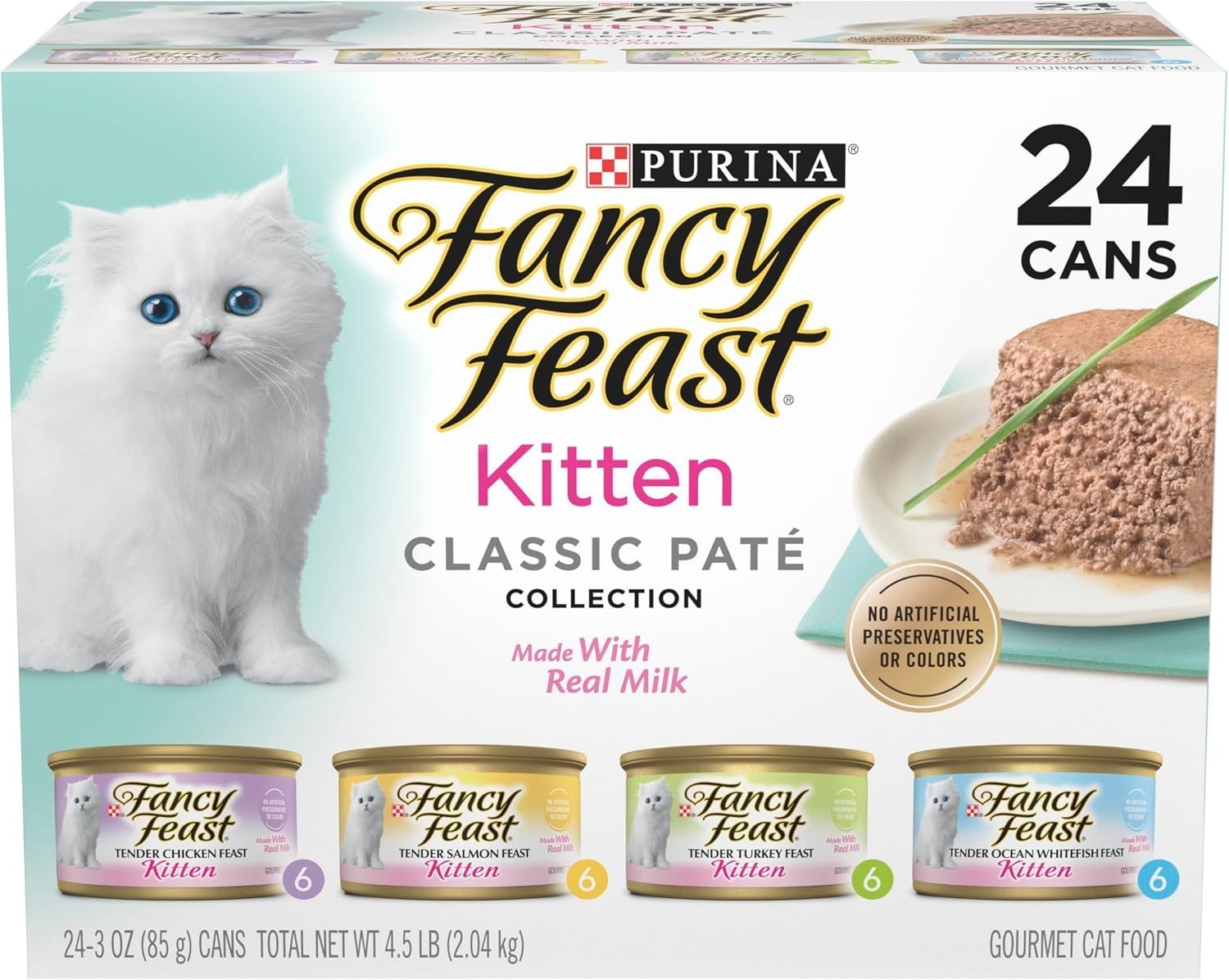 3 Pack Fancy Feast Kitten Grain Free Pate Wet Cat Food 3 oz 24 Ct Variety Pack