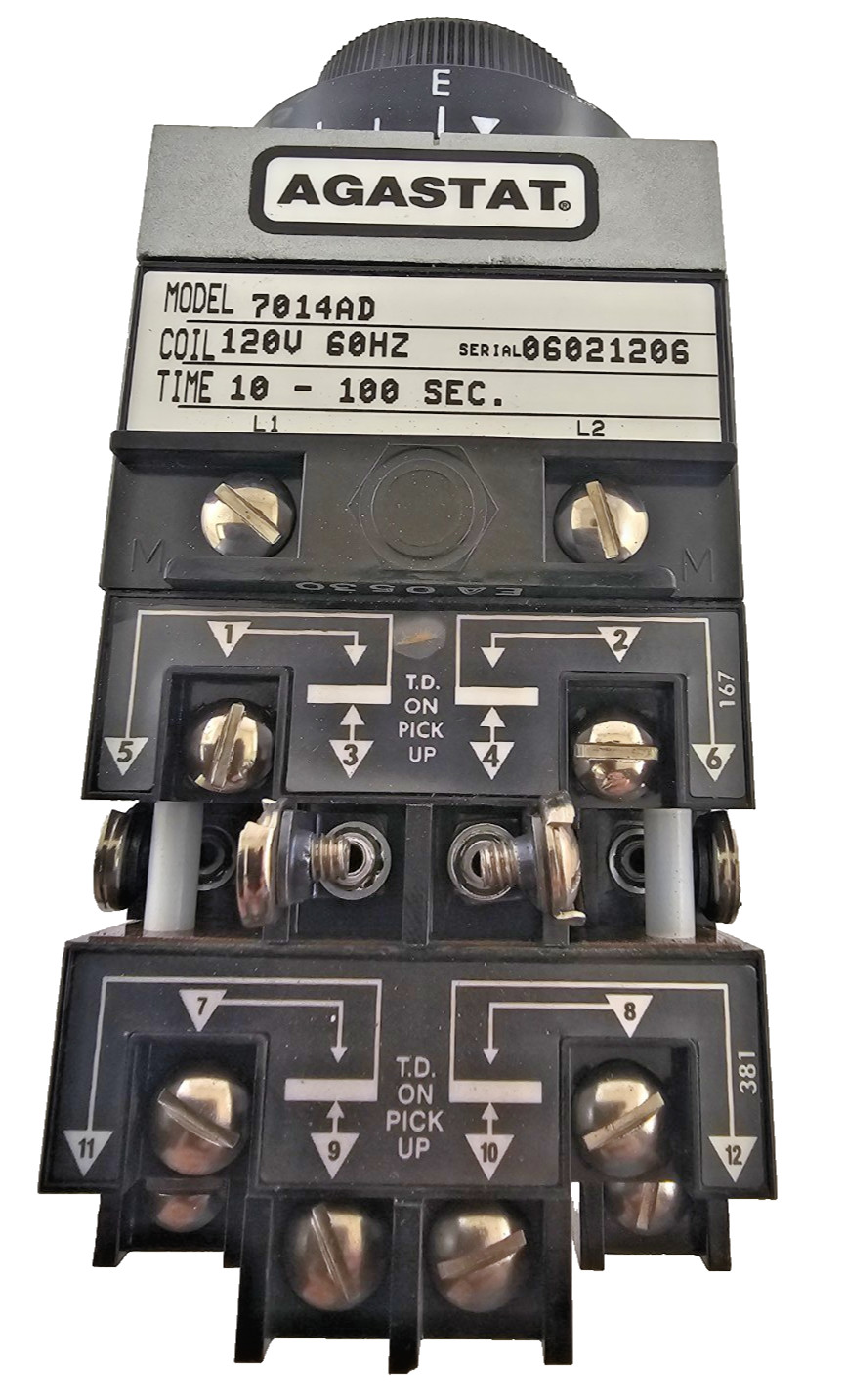 AGASTAT 7014AD TIMING RELAY 10-100SEC 120V 60HZ TIME DELAY