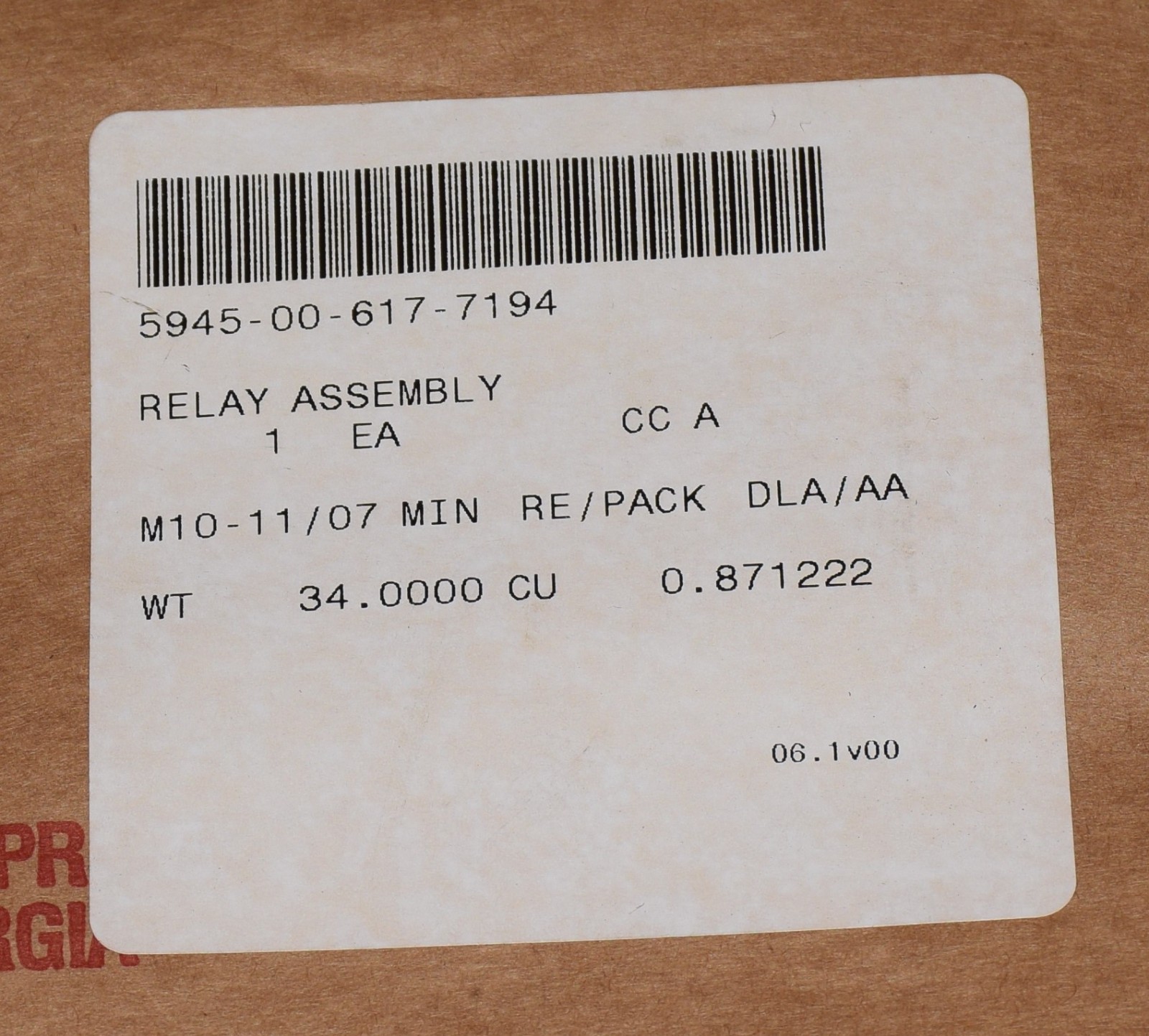 MILITARY M88A1 RECOVERY VEHICLE RELAY ASSEMBLY BOX 11671806 5945-00-617-7194