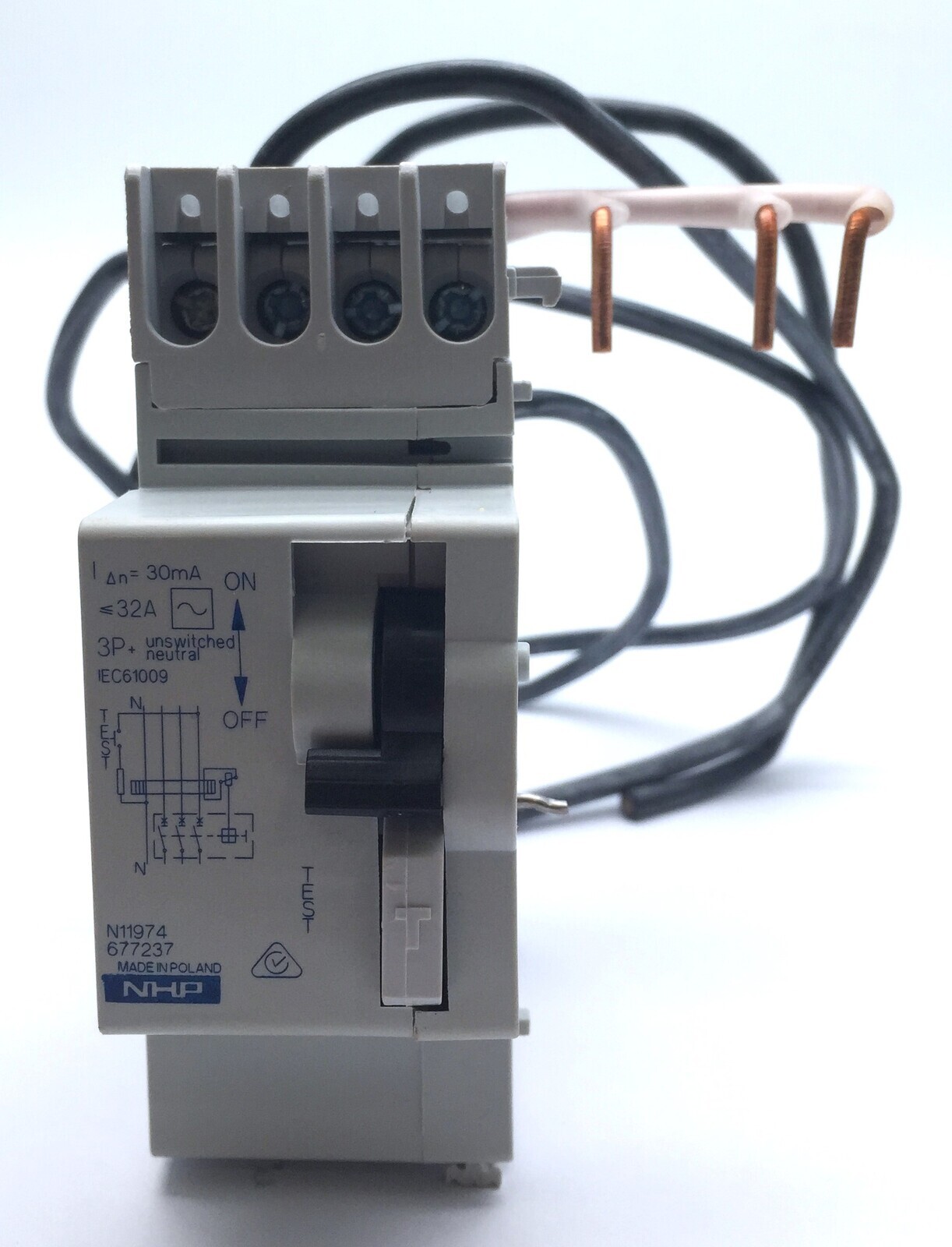 NHP 677237 DIN-SAFE Clip On 3PN 32A 30mA AC M Module RCD 11974 DSRCM32303PN