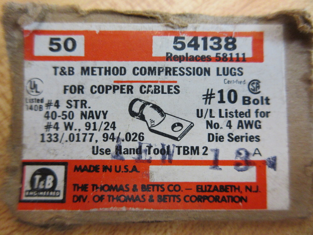 Thomas And Betts 54138 Compression Lug Terminal (Pack of 56)