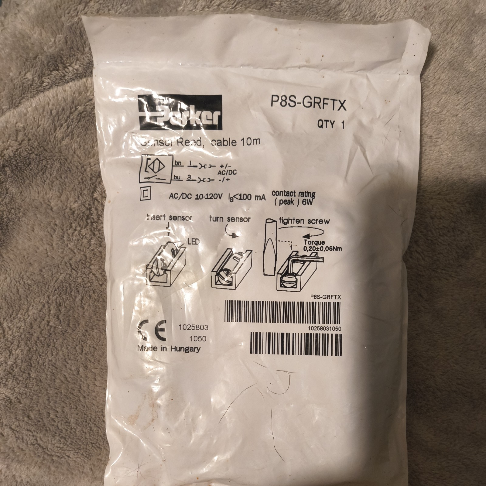 SEALED NEW PARKER P8S-GRFTX SENSOR REED W/ 10M CABLE 10-120V AC/DC 6W