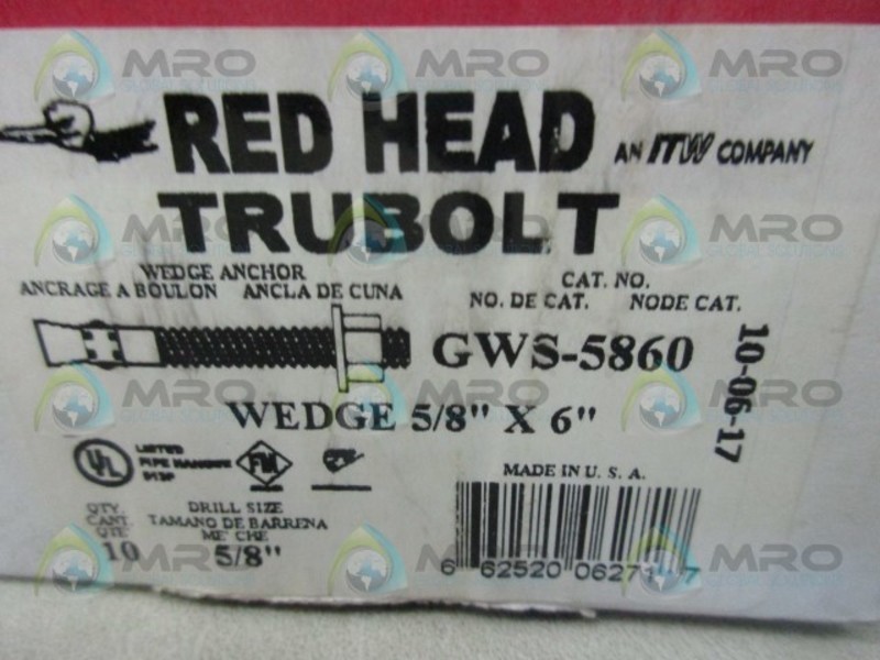 RED HEAD GWS-5860 TRUEBOLT WEDGE ANCHOR (BOX OF 10) NSMP