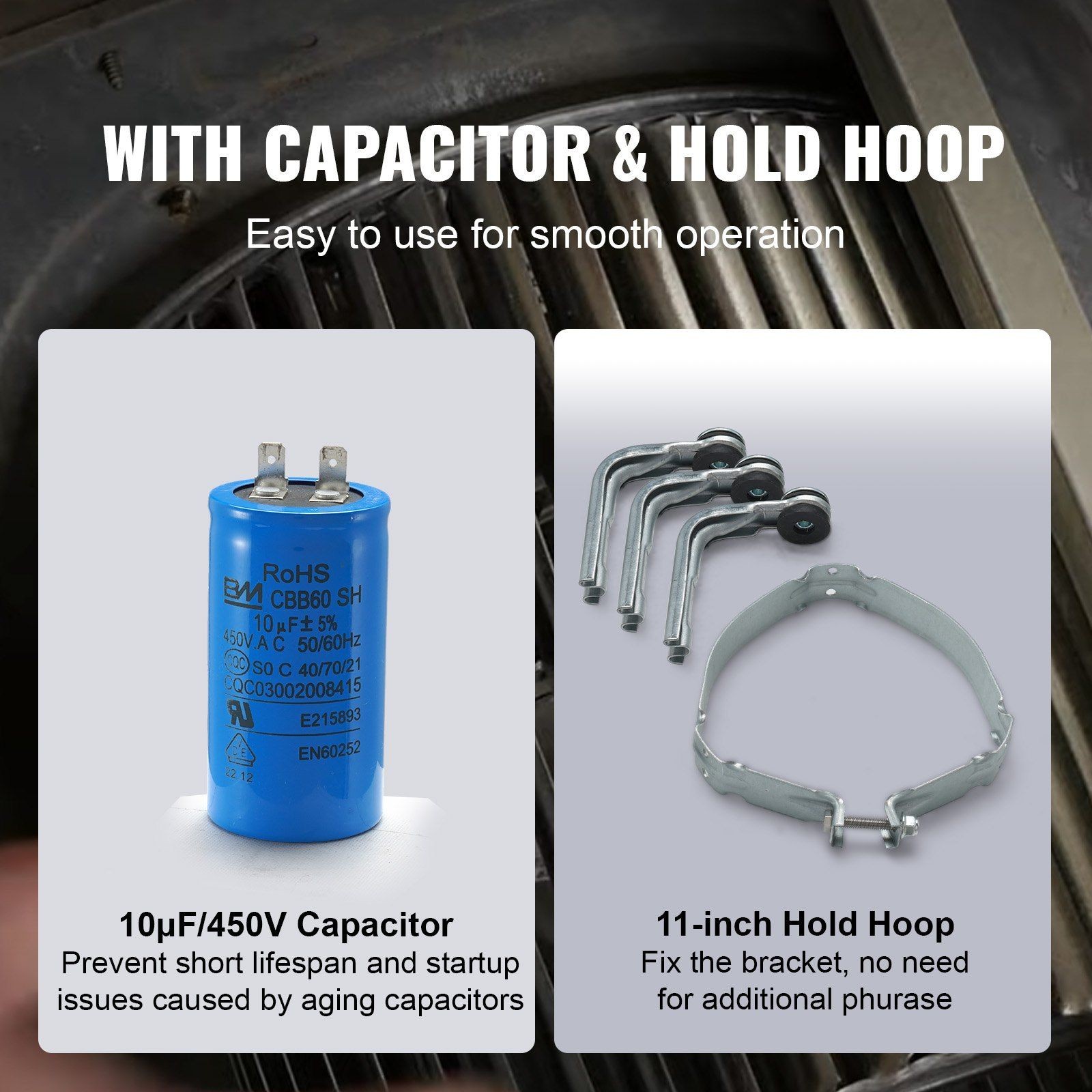 3/4HP 208/230V 1075RPM 5-Speed CW/CCW 48Frame 4.8″Shaft 10°F/450V Cap&11″Hoop