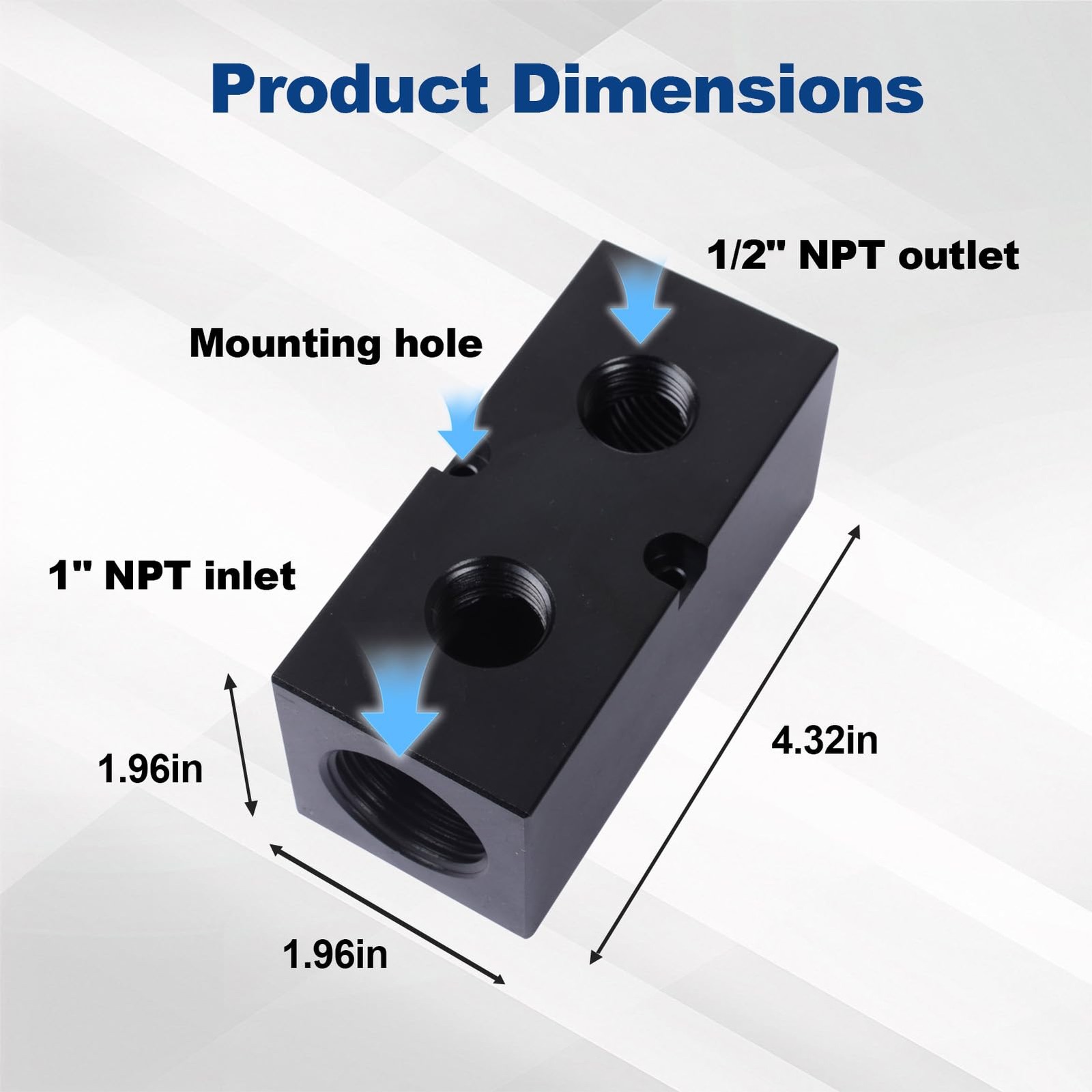 High Flow Air Manifold Block Splitter NPT 1 Inch Supply NPT 1/2 Inch Output
