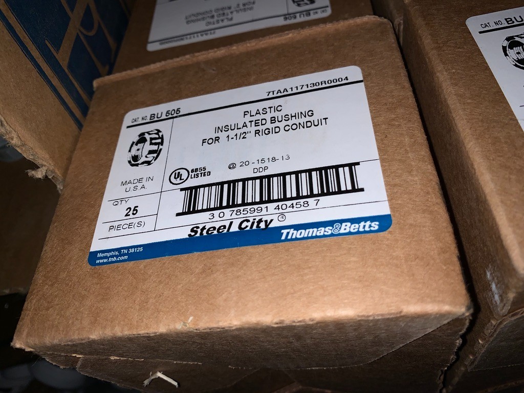 BU505 1-1/2 inch thermoplastic, non-metallic insulating bushing RoHS Box of 25