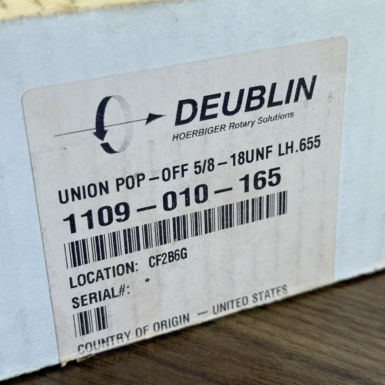 Deublin High Speed Rotary Joint Union Pop-Off 5/8” 18UNF 1109-010-165 USA New