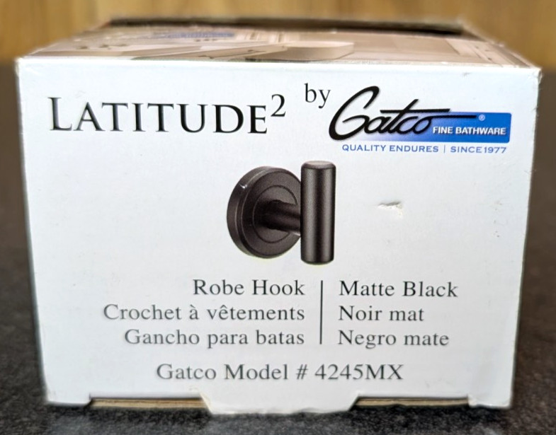 Gatco 4245MX Latitude II Single Robe Hook in Matte Black~Open Box~ Free Shipping