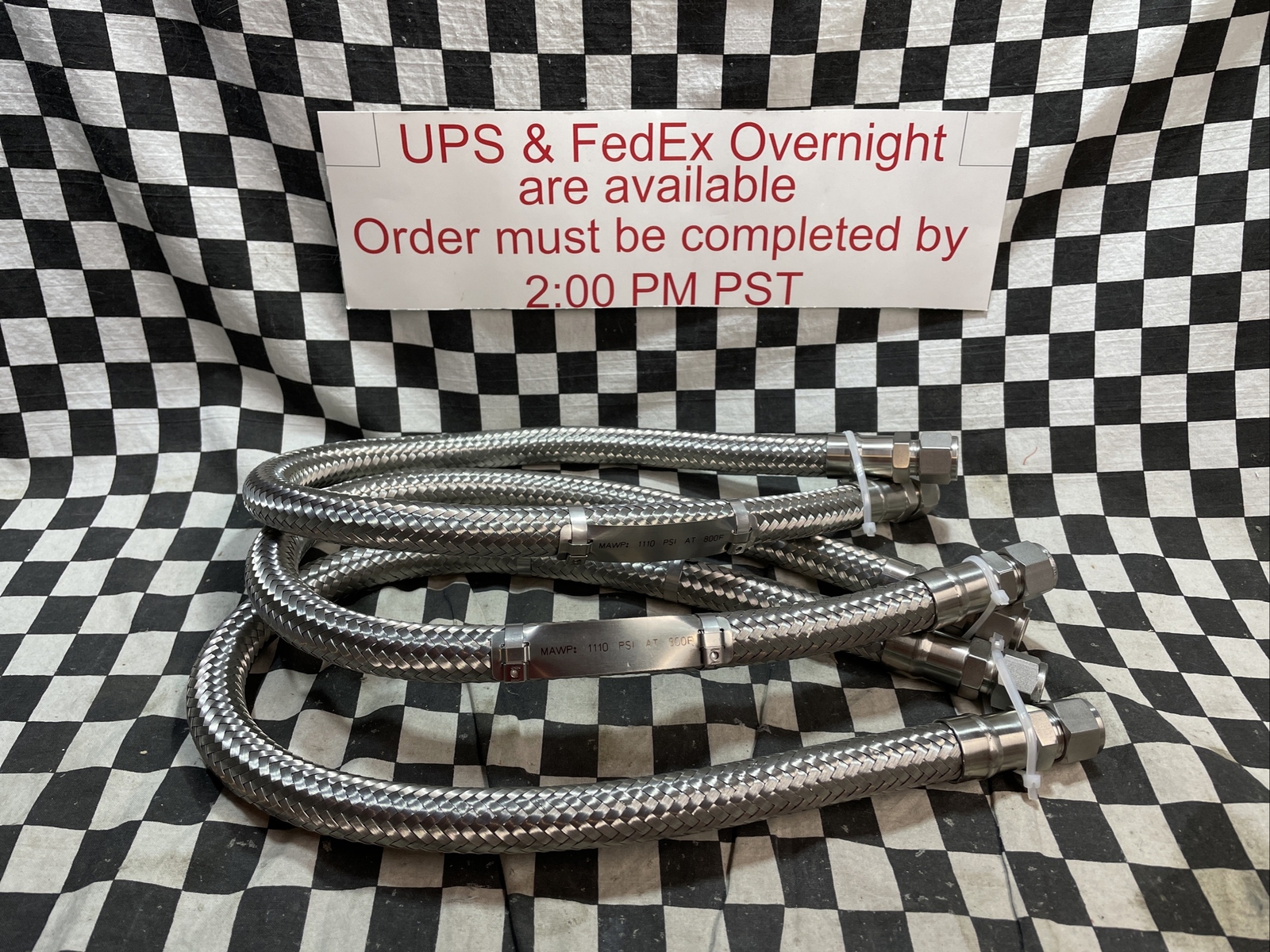 3x SWAGELOK Braided Hose 1/2″ X 30″ LG, MAWP 1110 PSI AT 800F, SS-FJ8-SL8SL8-30