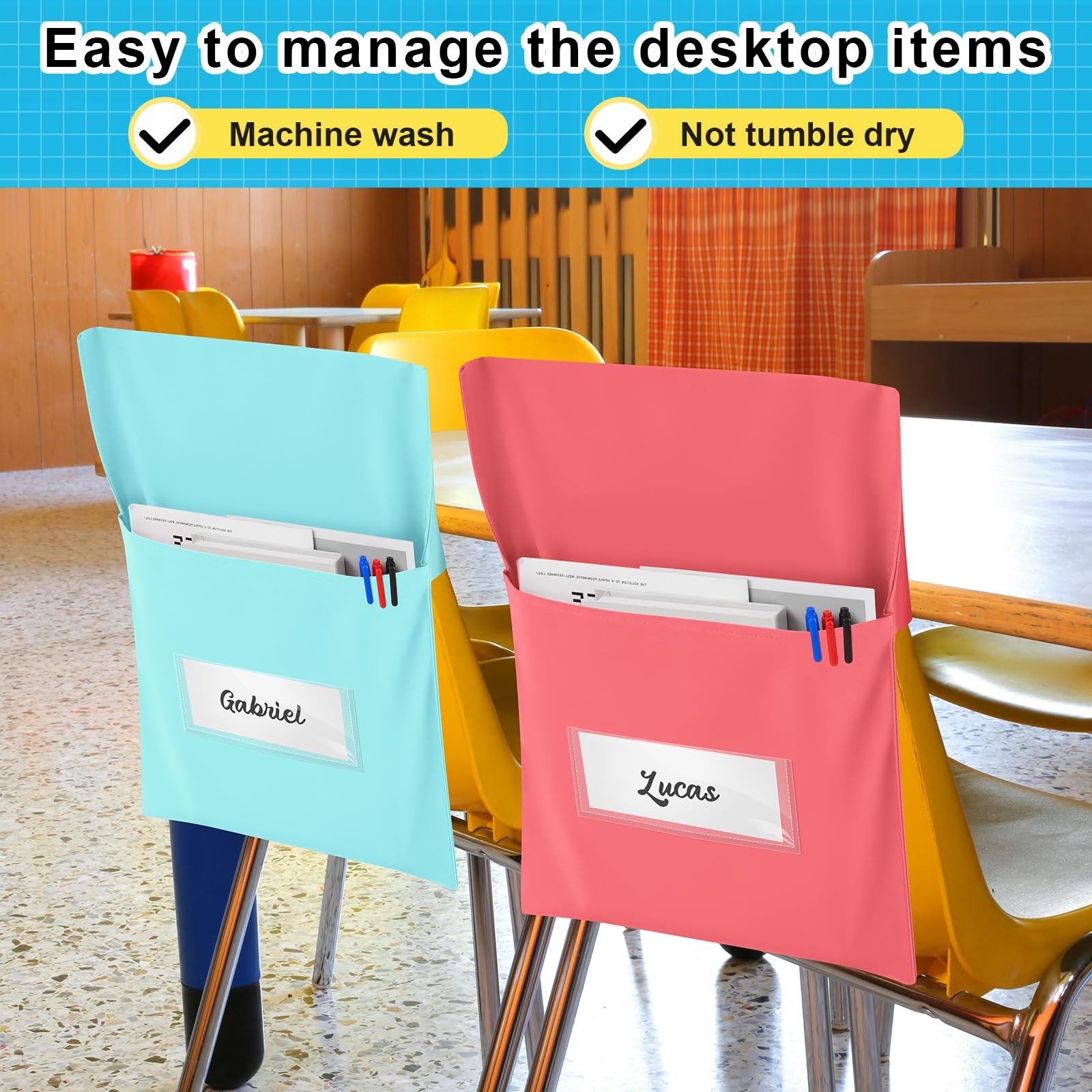 Yeyeplum 24 Pcs Chair Pockets for Classroom Chairback 14 x 18 inches, Pastel