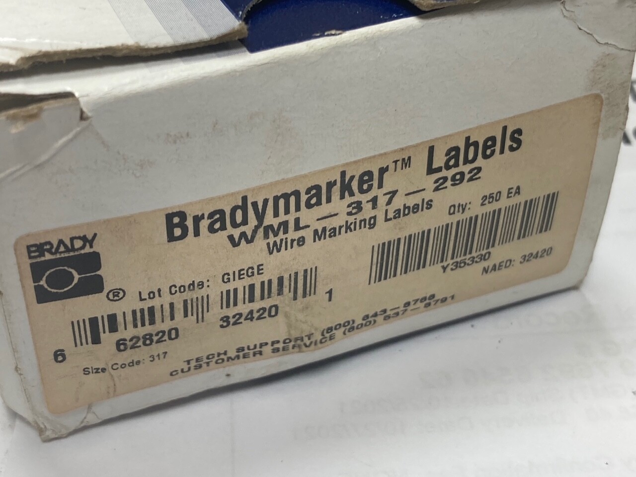 Brady WML-317-292, White on Translucent 250 Labels per Roll, 1-1/4 H x 1-1/2 W