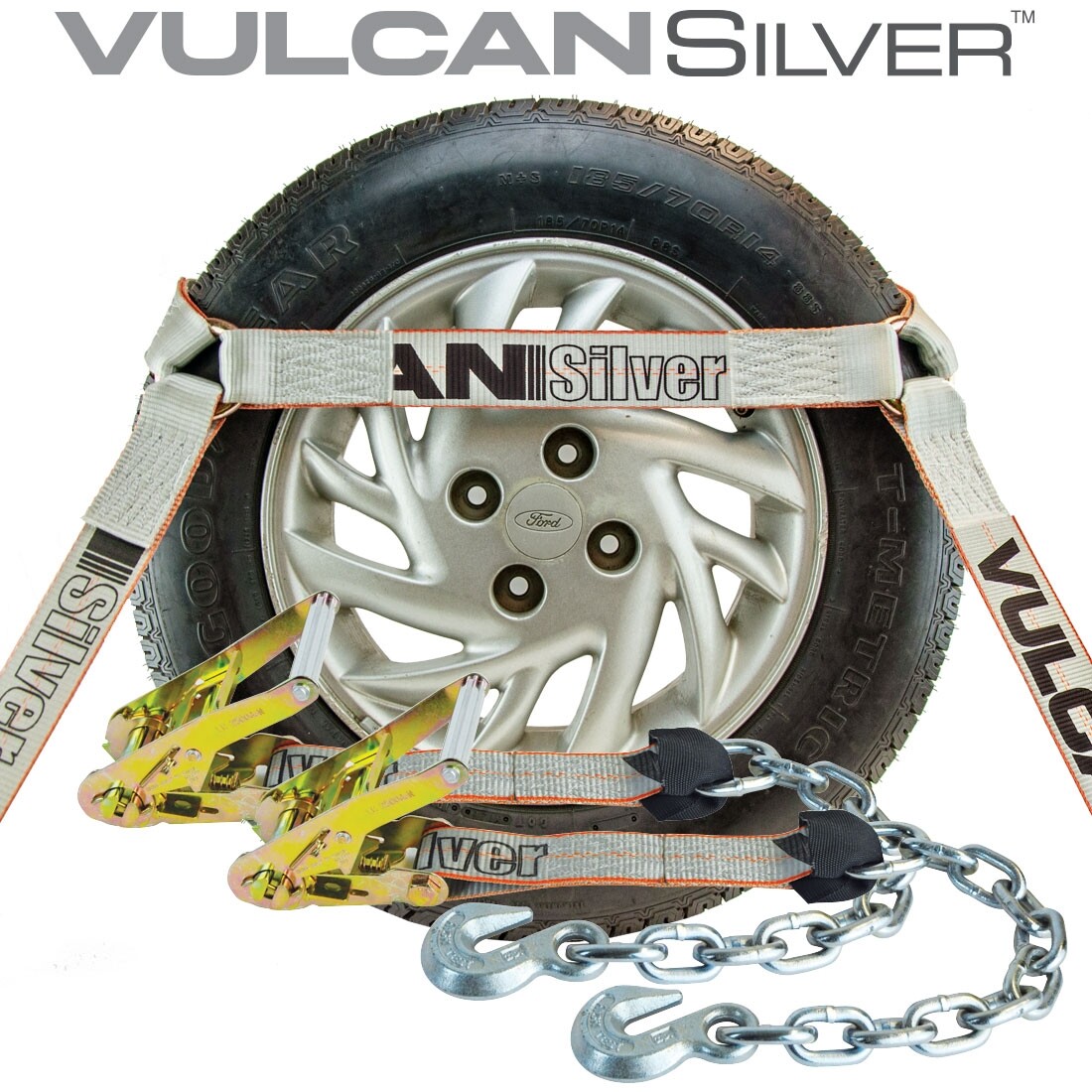 Side Rail Car Tie Down – Chain Anchors, 4 Pack – Silver Series – 3300 lbs SWL