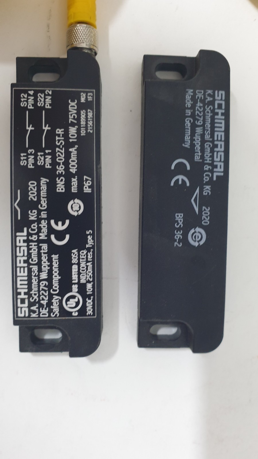 Lot of 2 Schmersal BNS 36-02Z-ST-R Safety Sensor w/ BPS 36-2 Actuator Used