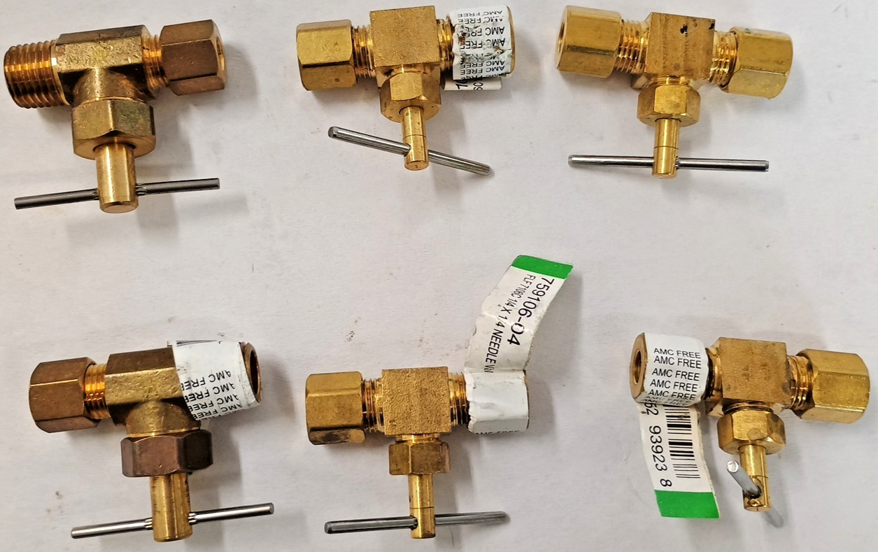 6PK Brass Needle Valves Compression 1/4″ Tube 1 Farrell+Nut Missing