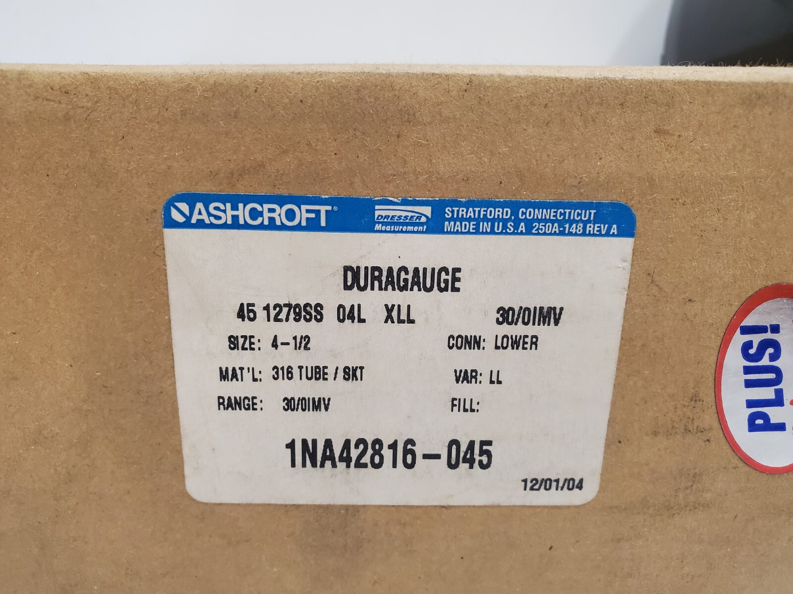 NEW IN BOX! ASHCROFT 0-30PSI DURAGAUGE PLUS 45-1279SS-04L-XLL