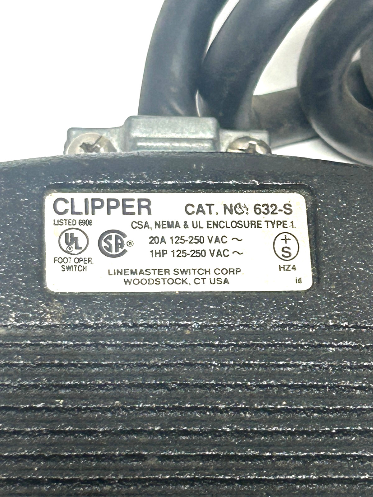 Linemaster Clipper 632-S Foot Pedal Switch 20A 125-250VAC Industrial Foot Switch