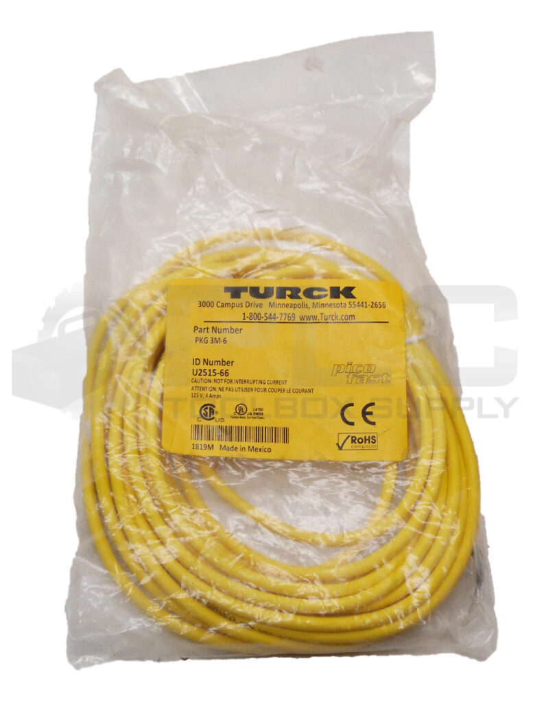 SEALED NEW TURCK PKG 3M-6 SINGLE ENDED CORDSET 6M 125V 4A U2515-66