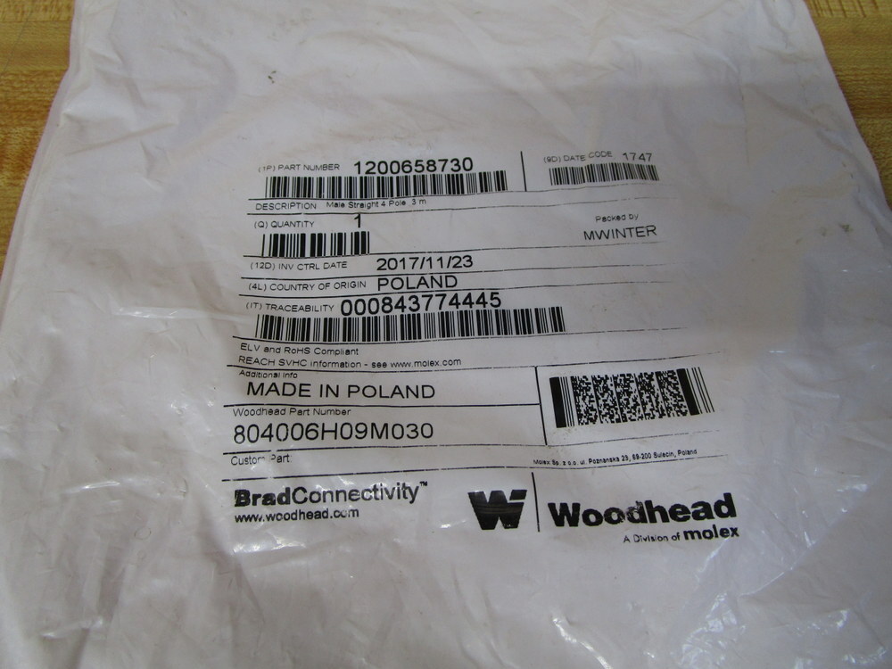 Brad Connectivity 804006H09M030 Woodhead Cordset 1200658730