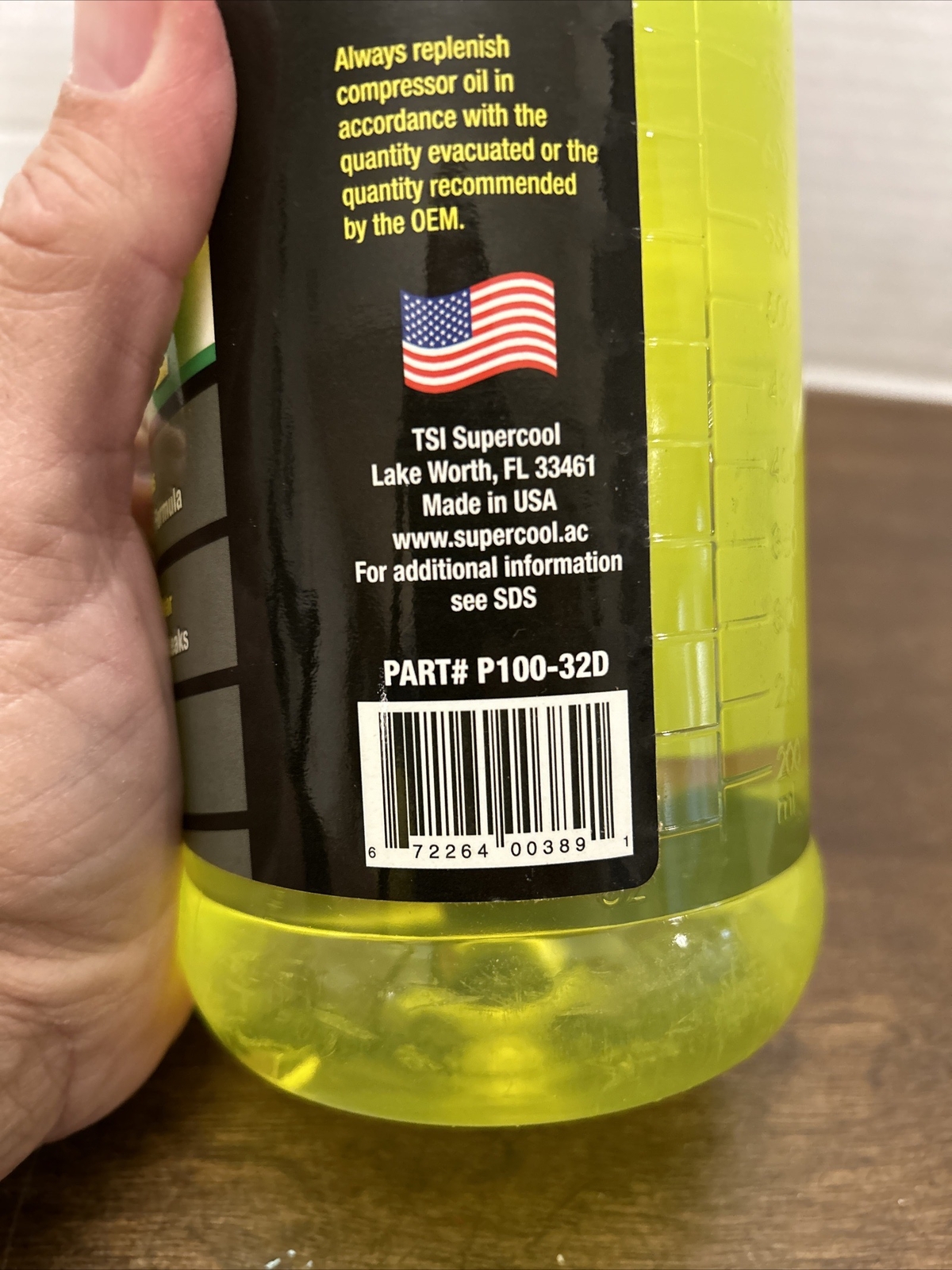Supercool P100-32D A/C Compressor Pag Lubricant, W/Uv Dye Plastic Bottle Yellow