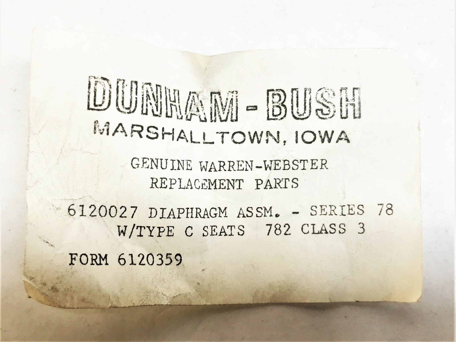 Dunham-Bush Brass 3/4″ Diaphragm Assembly 6120359 NOS
