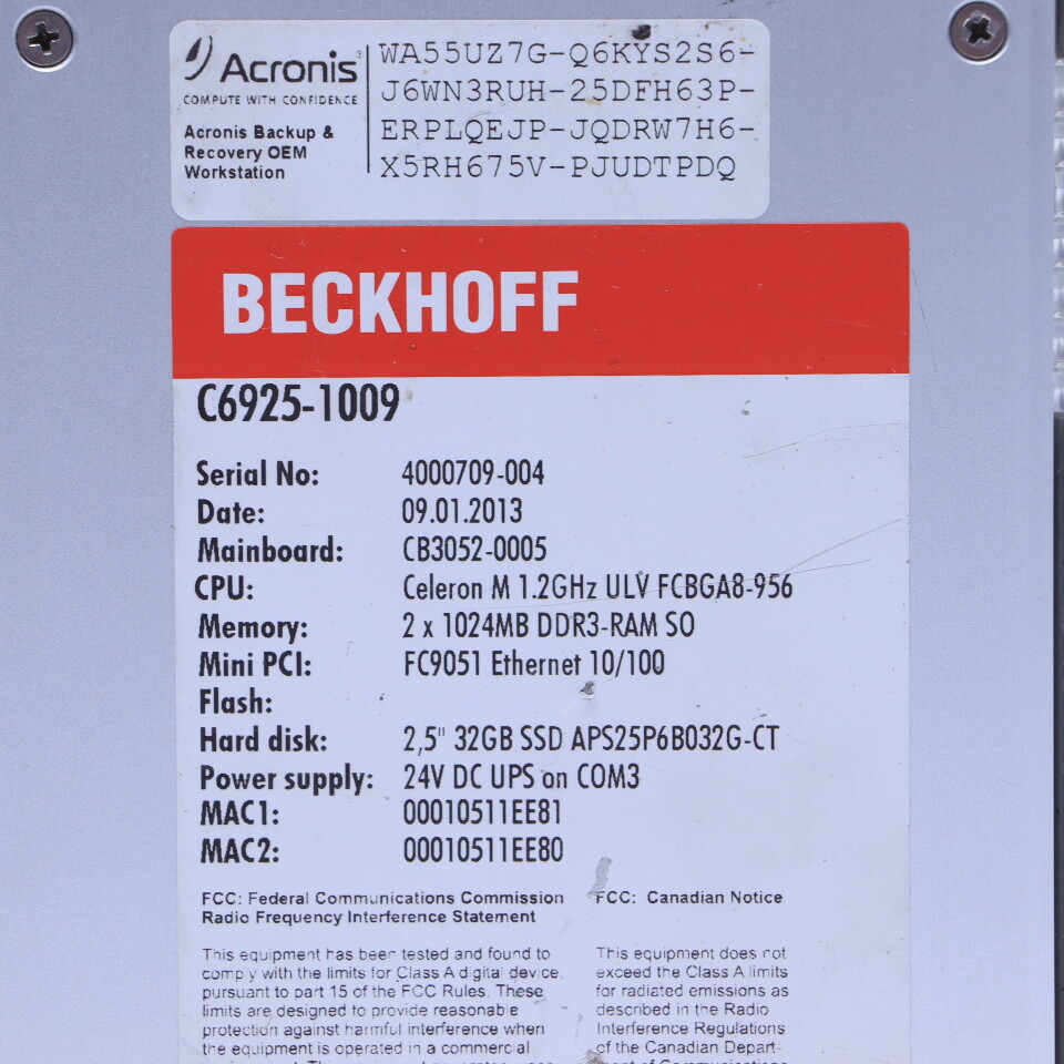 BECKHOFF C6925-1009 INDUSTRIAL PC 24VDC 136W