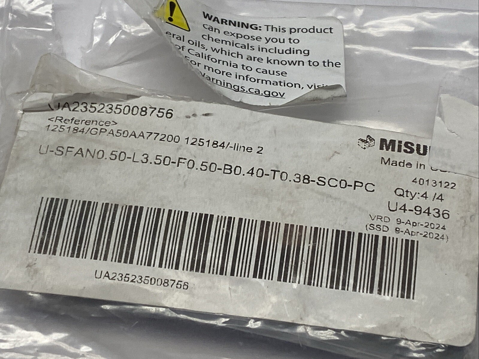 Misumi U-SFAN0.50-L3.50-F0.50-B0.40-T0.38-SC0-PC Linear Shaft LOT OF 3