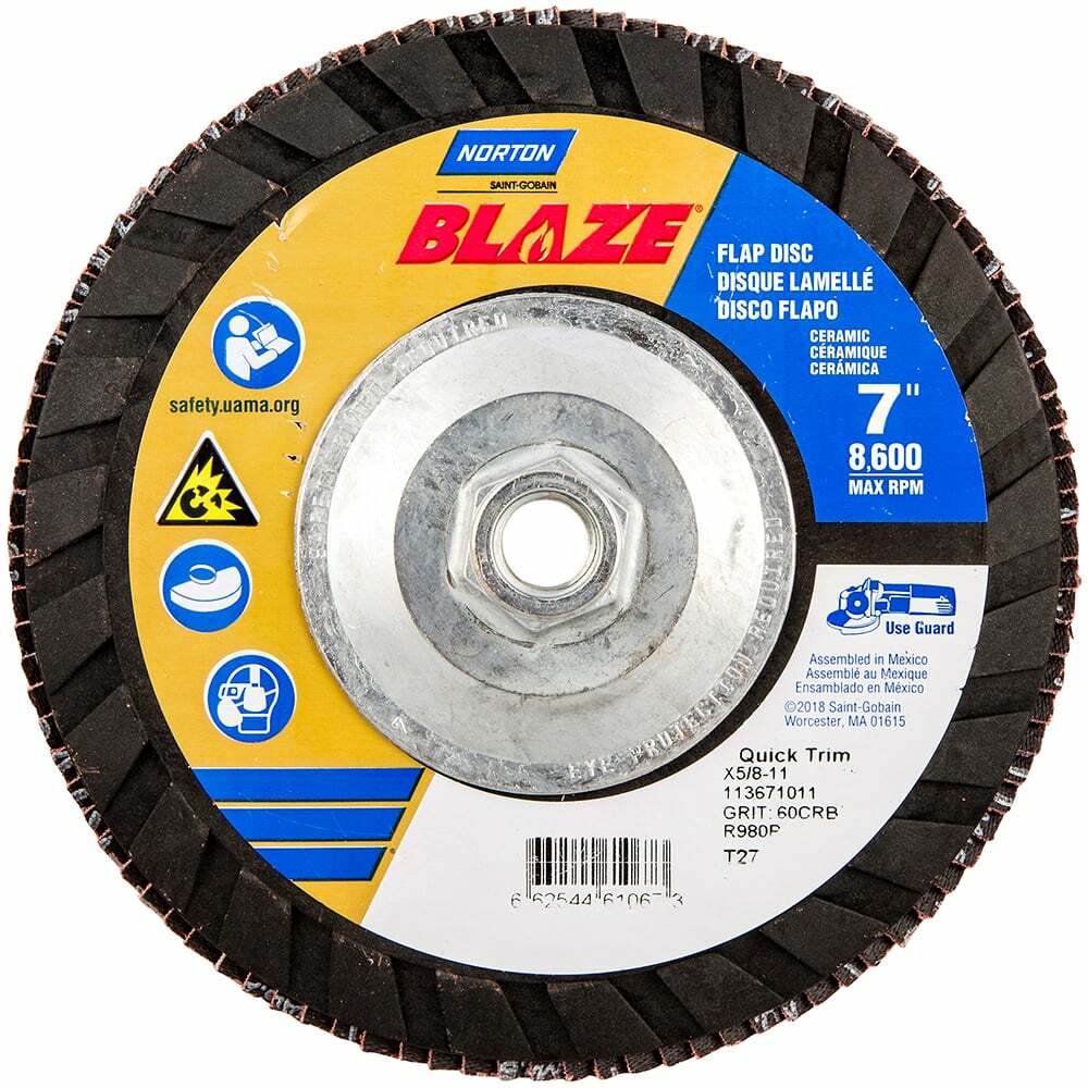 Norton 66254461067 7″ 60 Grit 5/8-11 Center Hole Type 27 Ceramic Flap Disc