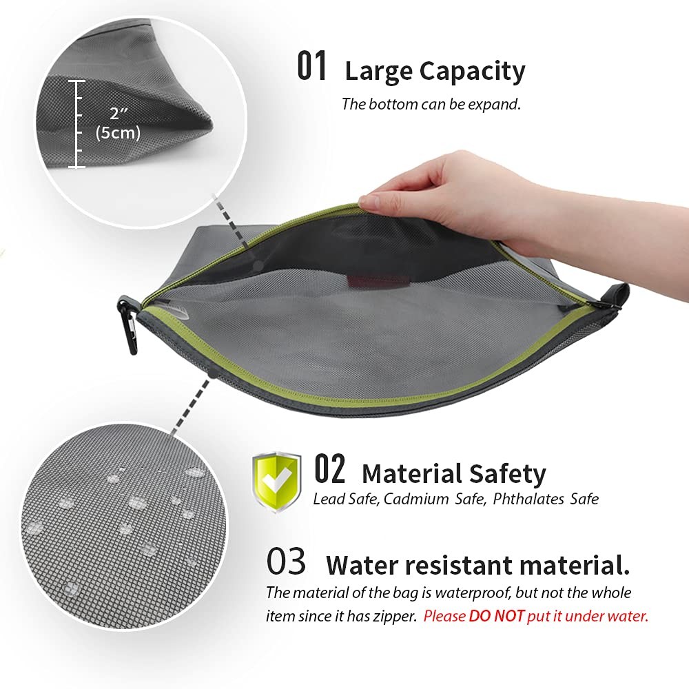 pack all Water-resistant Material Zipper Pouch, Mesh Bags Large, Grey
