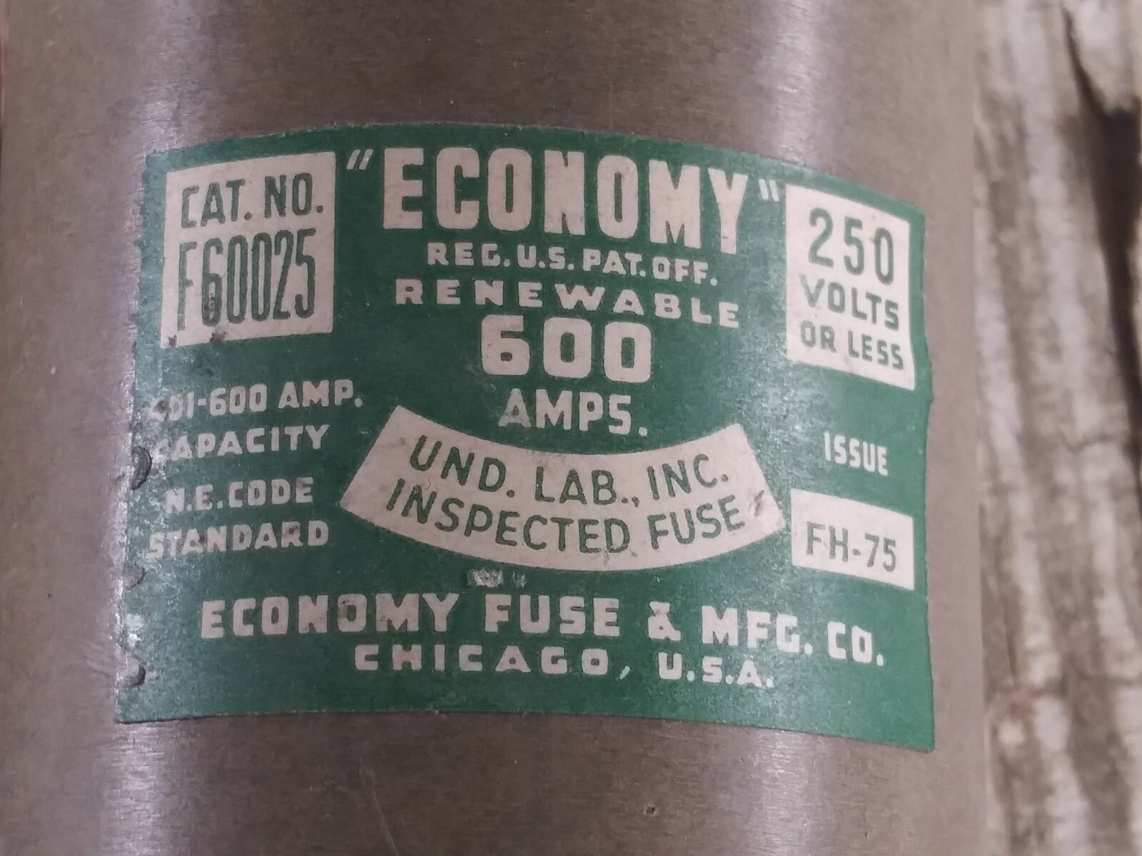 1 NEW ECONOMY F60025 RENEWABLE FUSE 600A NNB ***MAKE OFFER***