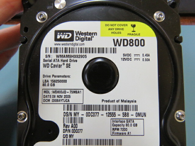 WESTERN DIGITAL WD800JD Qty of 1 per Lot HDD 80GB; WD800JD-75MSA1; DCM: DSBAYTJ