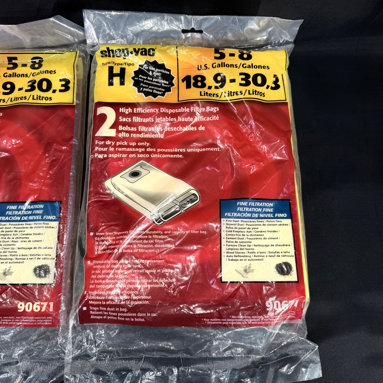 Shop Vac High Efficiency Filter Bags Type H: 5-8 Gallon 2 Packs (4 Bags) Sealed!