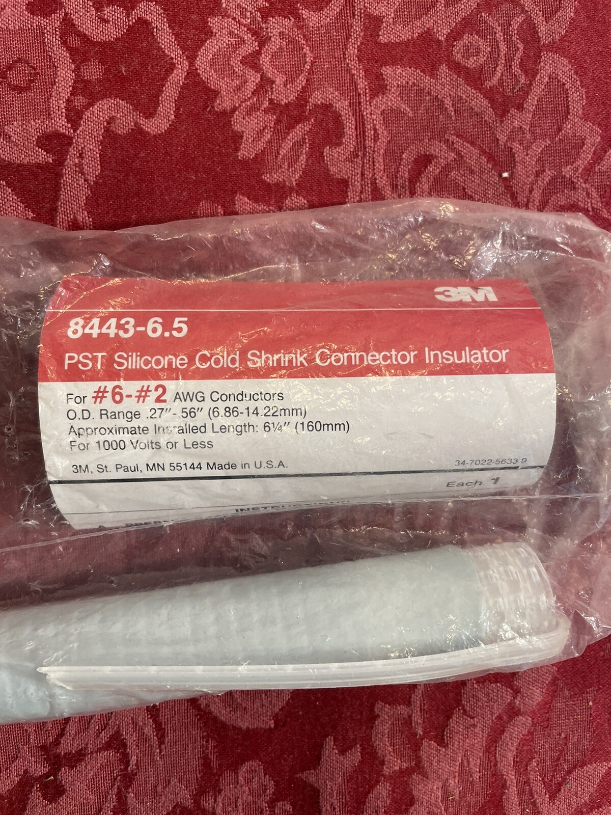 3M 8443-6.5 Shrink Tubing,0.56In Id,WHITE ,6-1/2In
